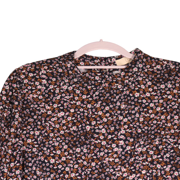 Loft Dress Womens 14 Blue White Pink Floral High Neck Long Sleeve Career Boho - Picture 3 of 10